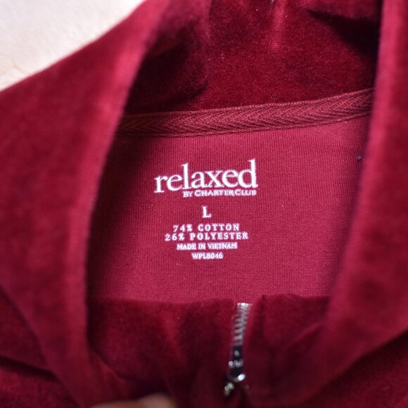 Charter Club Burgundy Velour Jacket & Pants Lounge Set Women’s M/L Cozy Soft - Picture 3 of 13